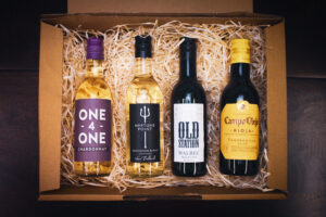 Wine guest box for cheese and wine virtual Christmas parties.