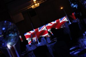 Union Jack themed mobile bar hire for jubilee parties in the evening